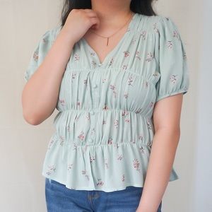 Sage shirred blouse